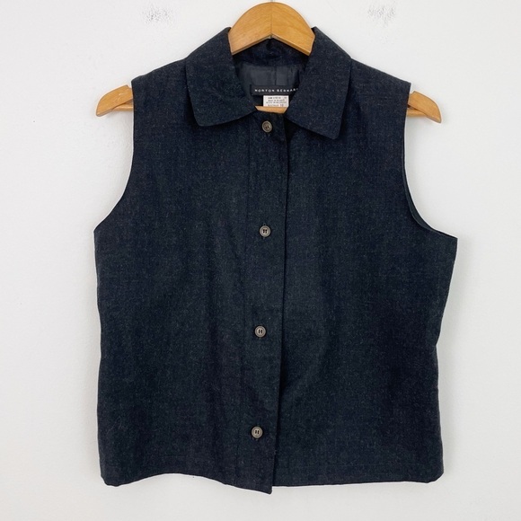 Vintage Morton Bernand 100% Wool Button Down Black Classic Vest Size 10 - Picture 1 of 10